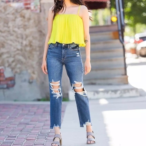 Bridge By Gly 28 (7) Mom Jeans High Rise Womens Distressed 100% Cotton Frayed - Picture 3 of 15